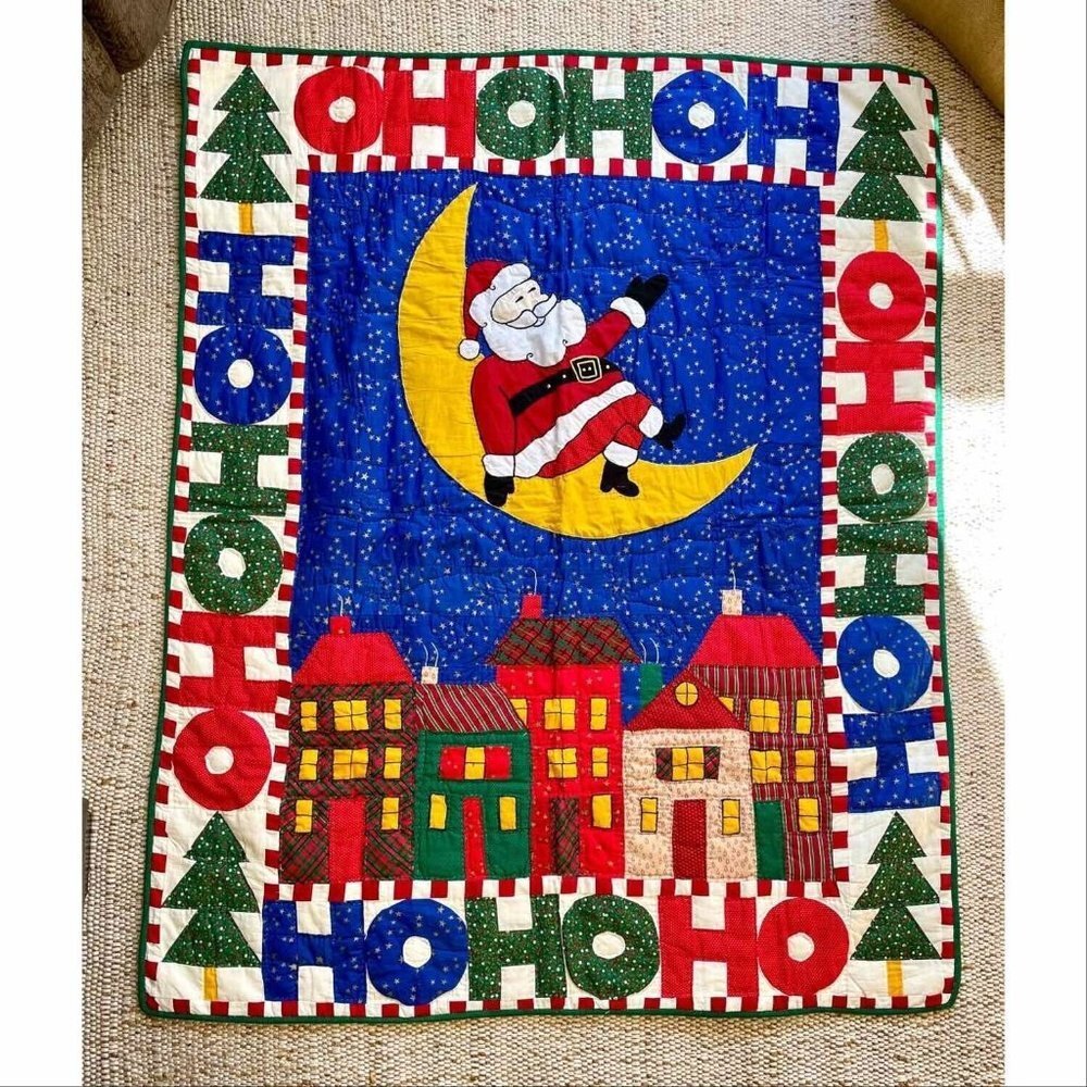 Vtg American Pacific Santa Christmas Holiday Quilt 48” X 58” Throw Wall Hang